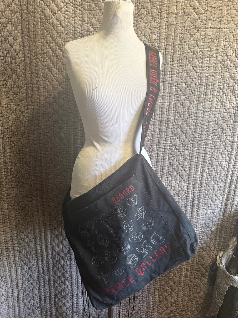 Gallery Canvas Messenger Bag in Black with Red Accents